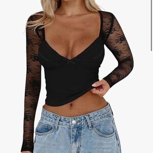 Elegant Black Lace Sleeve Top